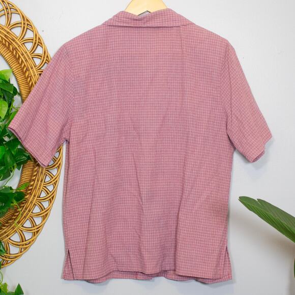 Vtg Embroidered Pink Check Applique Wood Button Cottagecore Top L | Soft Autumn - Picture 2 of 9
